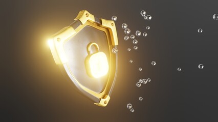 This glowing golden shield with a padlock symbolizes safety and defense, making it ideal for projects centered on security and digital protection that require robust solutions