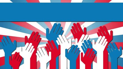 Poster - Animation of red, white and blue hands and blue stripe with copy space