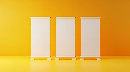 Sticker - Blank Roll Up Banners Mockup on Yellow Background