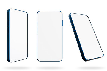 Wall Mural - empty deep blue smart phone, cell phone, mobile, isolated on white background, 3d render
