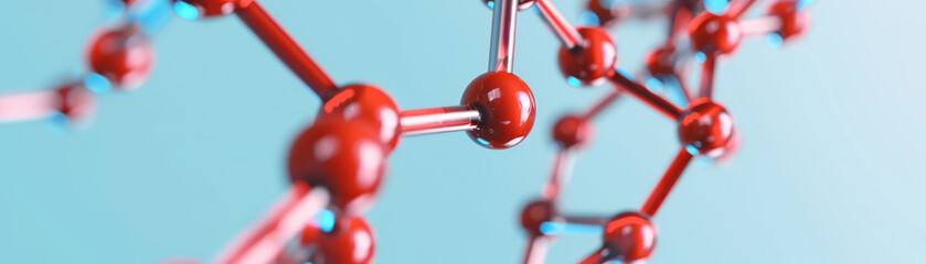 Molecular structure with red spheres and blue connections, showcasing science