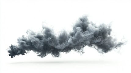 Poster - Dark Gray Smoke Plume Swirling on White Background