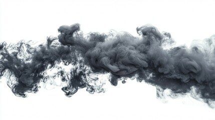 Poster - Dark Gray Smoke Plume Swirling on White Background