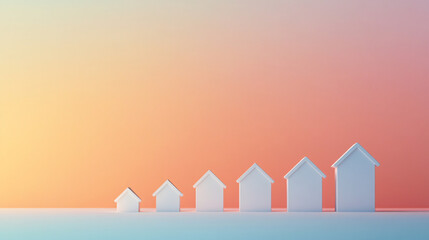Aufkleber - Line of white model homes grows against a vibrant backdrop, symbolizing a thriving real estate market