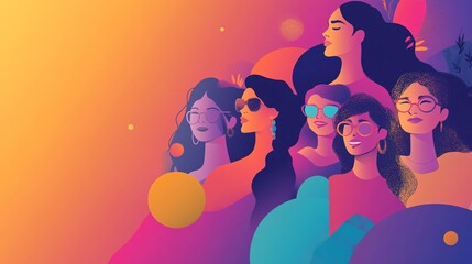 4. International women's day banner design. Modern banner with artistic illustrations of women in various professions, set against a gradient background with motivational quotes for International