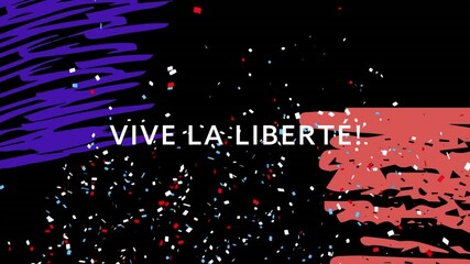 Wall Mural - Animation of vive la liberte text with french flag and confetti on black background