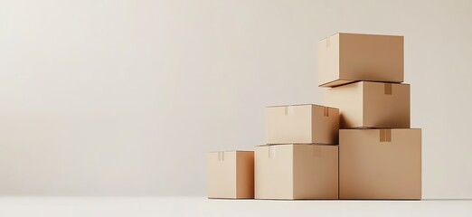 Wall Mural - A stack of cardboard boxes on a white background
