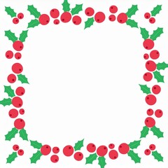 christmas frame border square blank template with holy leaves and berries