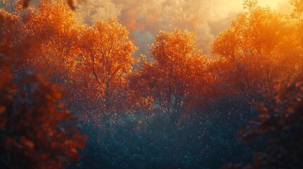 Sticker - Heatmap of a forest during autumn, with warm hues showing the most colorful foliage and cooler tones in areas where the leaves have already fallen. 4K hyperrealistic photo.