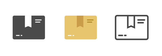 Poster - Parcel delivery box package icon vector simple minimal graphic pictogram illustration set, line outline stroke cardboard storage pack sign symbol glyph solid image clip art
