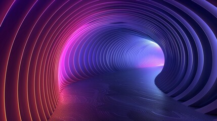 Wall Mural - A stunning abstract tunnel with vibrant purple and blue lights, creating a futuristic and immersive atmosphere.