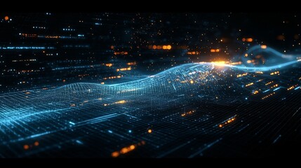 Leinwandbilder - Network connections with points and lines on a futuristic wireframe. Big Data. Abstract technology background. Ai technology wire network futuristic wireframe. 4K render.