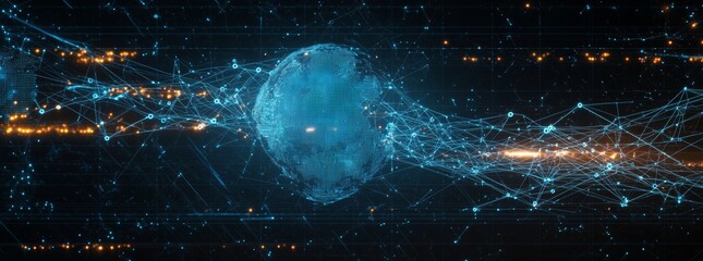 Aufkleber - Cryptocurrency, blockchain and IoT across the world of Internet of Things and communication technology. Global world network connected, telecommunications on earth, and global world network of