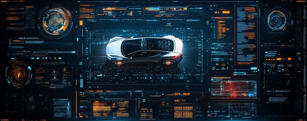 Poster - The technology user interface of a futuristic car in motion (3D illustration)