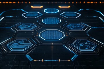 Poster - Futuristic technology honeycomb mosaic. Abstract background with glowing hexagons. 3D rendered illustration.