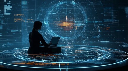 Aufkleber - IT Professional using Tablet Computer for Augmented Visualization within Cloud Computing Facilities. Working for Cyber Data Security Company as a System Engineer.