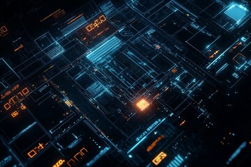Poster - Using generative stock, this futuristic abstract background creates shapes with colorful glowing lines