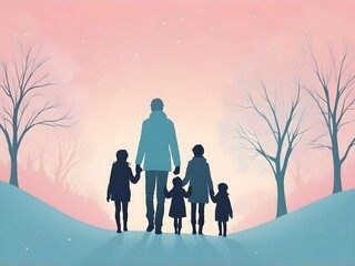 abstract Silhouette group of people winter pastel background