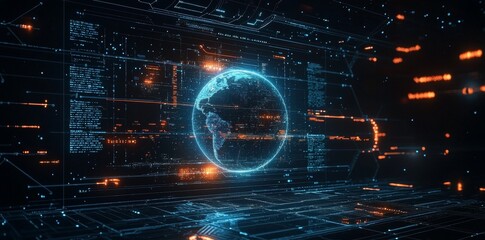 Leinwandbilder - Ai generated background, neon coloured digital world in cyberspace, future energy power technology and internet connection in cyberspace