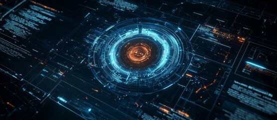 Poster - A blur concept embodies the future of technology within cyber security with an abstract representation of high speed digital internet and a blue eye background.