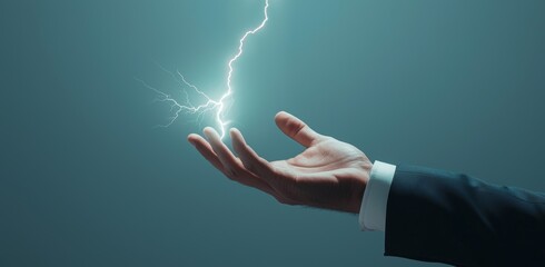 Leinwandbilder - In the hands of a businessman is an electricity light bolt