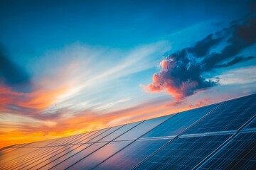Aufkleber - Clean energy concept with solar panel against sunset