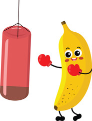 Poster - Funny banana character mascot playing boxing