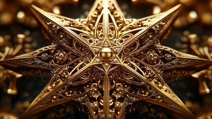 Sticker - Star-shaped ornament with intricate geometric patterns, each point of the star finely detailed and symmetrical. 4K hyperrealistic photo.