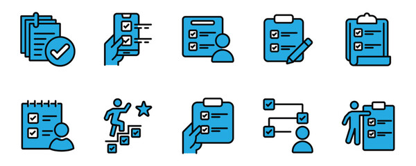 Wall Mural - clipboard task checklist business checkmark icon set project goal progress management to-do list doc