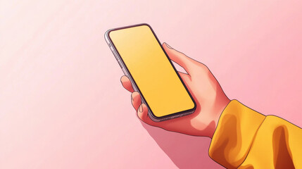 Canvas Print - A hand holding a yellow smartphone with an empty screen, AI