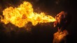 © Dinara - A man breathes fire, his face contorted in concentration as a stream of flames erupts from his mouth.