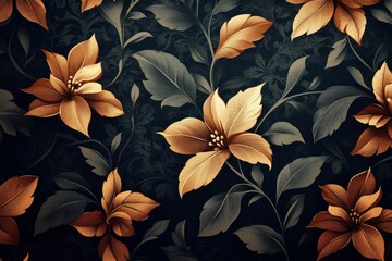 Gold Floral Pattern on Dark Background