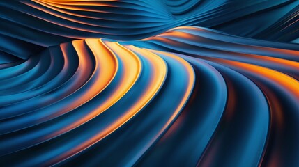 Wall Mural - Abstract wave pattern in blue and orange, creating a dynamic visual flow, perfect for backgrounds and artistic designs.