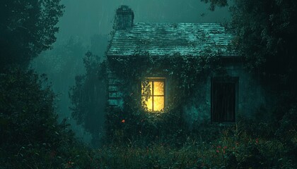 A Lonely Cottage Glowing in the Fog