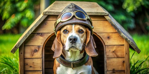 A lovable, wisecracking beagle with a wild imagination sits atop his doghouse, dressed in a WWII aviator's hat