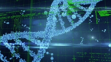 Poster - Animation of computer language and grid over rotating dna helix