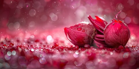 Ripe and juicy red beets showcased with water droplets on a vibrant red background, emphasizing health and nutrition.