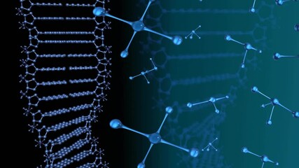 Poster - Animation of molecular structures and dna helix rotating on abstract background