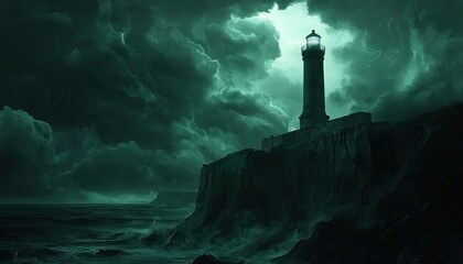 A Solitary Lighthouse Stands Tall Against a Stormy Sea