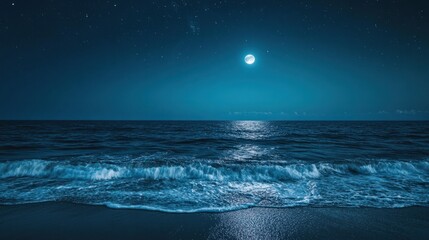 A moonlit sky over a calm ocean, with gentle waves and stars twinkling above for reflective night-time quotes