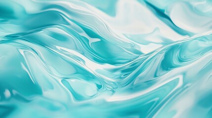 Poster - Glossy and reflective liquid surface forming waves and ripples, creating a mesmerizing and abstract background with a soothing color palette