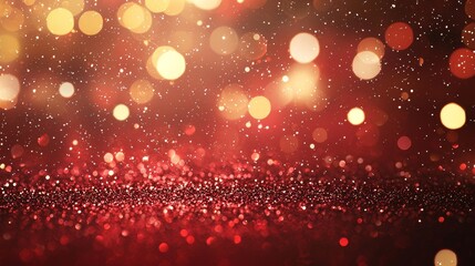Poster - Red glitter background sparkling with golden bokeh lights creating a festive atmosphere for christmas, valentine's day or any other celebration