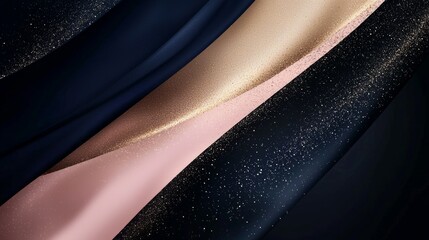 Poster - Abstract luxury background with pink, gold and blue waves creating an elegant and stylish design. Golden glitter is floating on the dark blue background