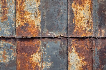 Poster - Rusty metal, corroded and varying in color from orange, brown and grey, creates a rough and aged surface