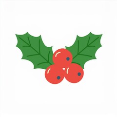 Wall Mural - christmas holly berries and leaves isolated on white