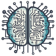 Poster - Human Brain with Circuit Board Pattern and Connected Symbols