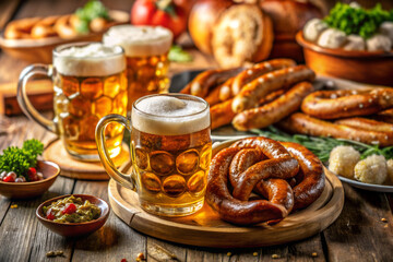 Festive German food spread for an Oktoberfest celebration