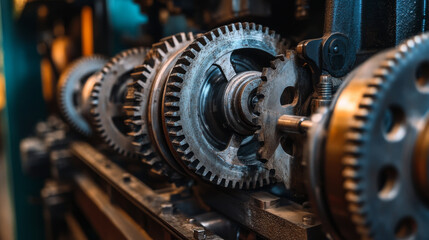 Close-up of mechanical gears inside a large machine