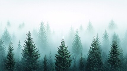 Poster - A misty morning forest scene with grainy gradients transitioning from deep blues to soft greens, evoking tranquility,