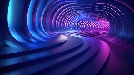 Sticker - Futuristic tunnel with flowing curves and vibrant blue and purple lights, creating a mesmerizing visual effect for digital designs. Product presentation background.